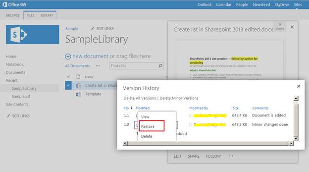 restore version document